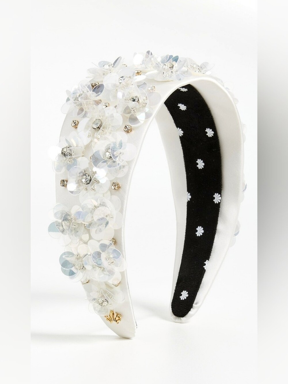 Lele Sadoughi Brigitte Paillette Satin Dove White Beaded Headband